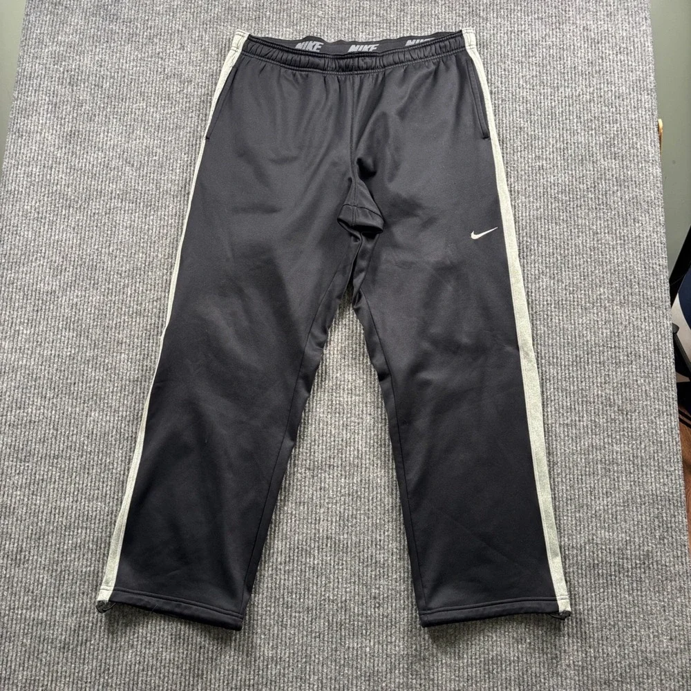 Y2K Nike Therma-FIT Track Pants Men's XL Black Fleece Lined Athletic Joggers